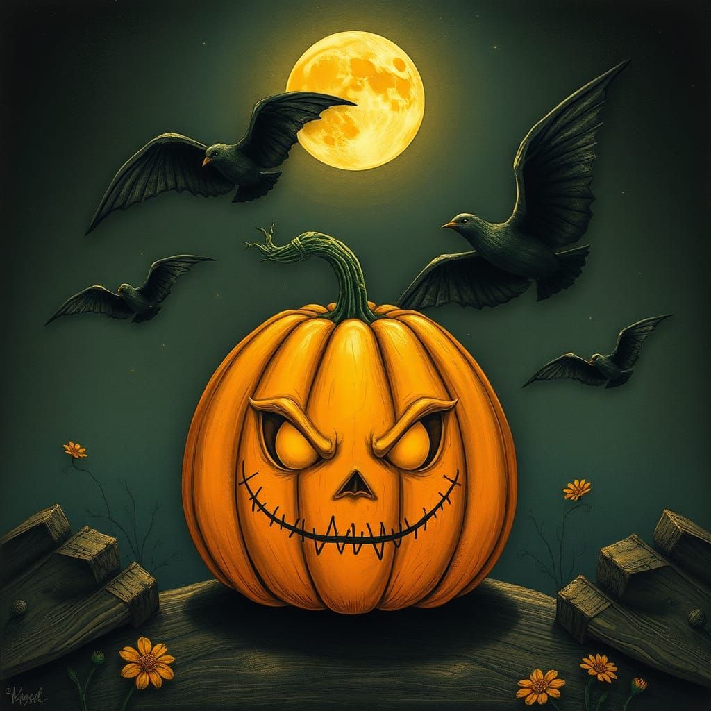 Smiling Pumpkin Halloween Night in Gothic Style