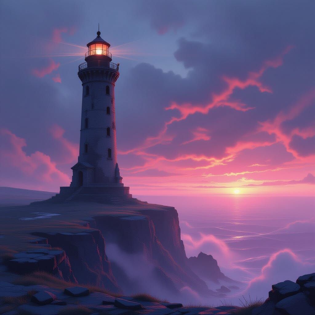 Ancient Lighthouse on Pink Wasteland Cliff