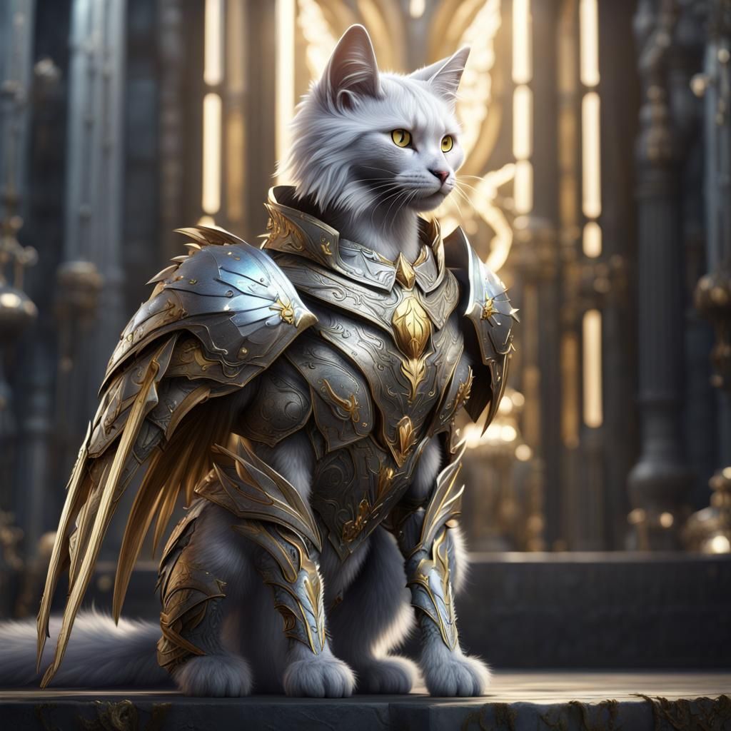 Armored Mystical Cat with Wings: Fantasy Concept Art