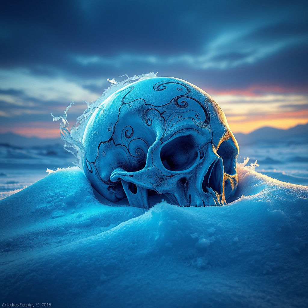 Icy Skull in Frozen Landscape, Matte Painting
