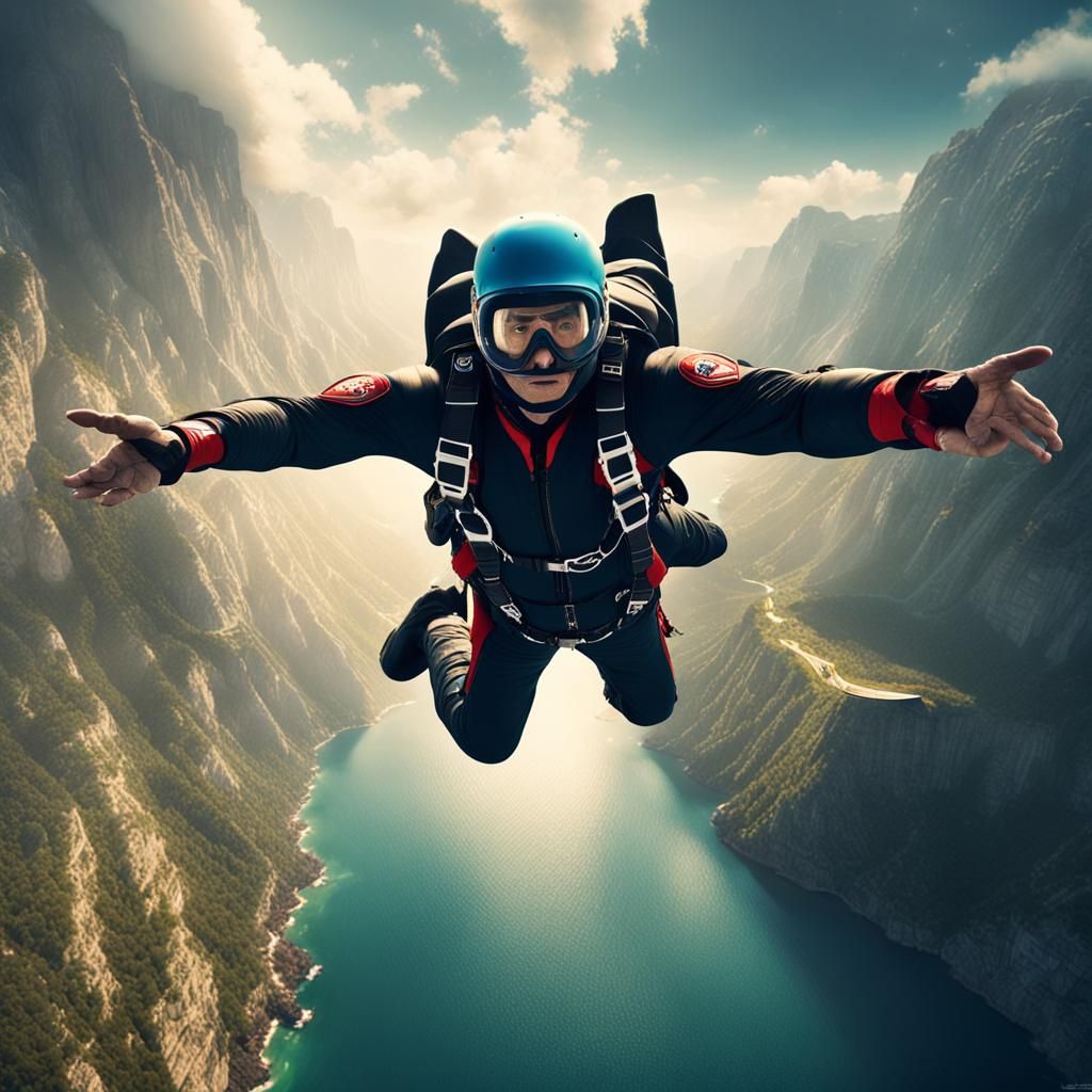 Wingsuit Skydiver Leaps from Epic Cliff: Digital Matte Paint...