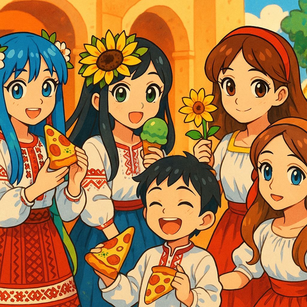 Anime Style Ukrainian Characters in Vibrant Digital Art