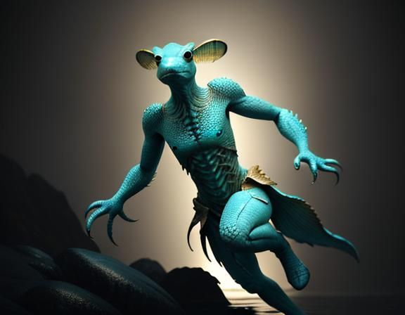 Amphibian Woman in Misty Environment, 3D Render