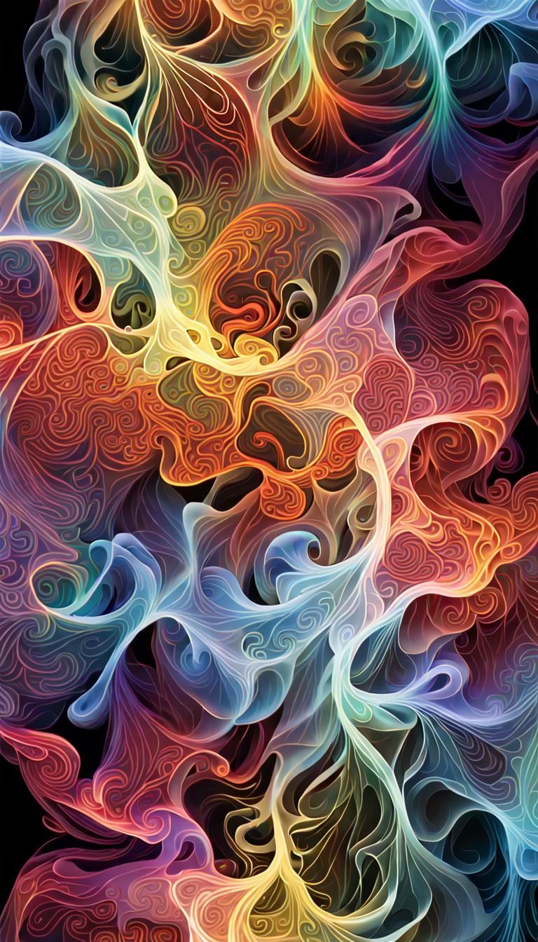 Iridescent Smoke Fractal Patterns in 3D Digital Art