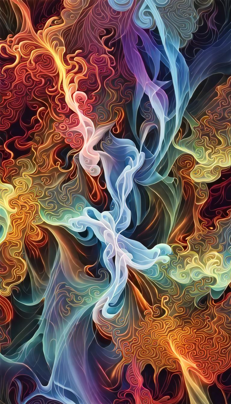 Iridescent Smoke Fractal Patterns in Psychedelic Art