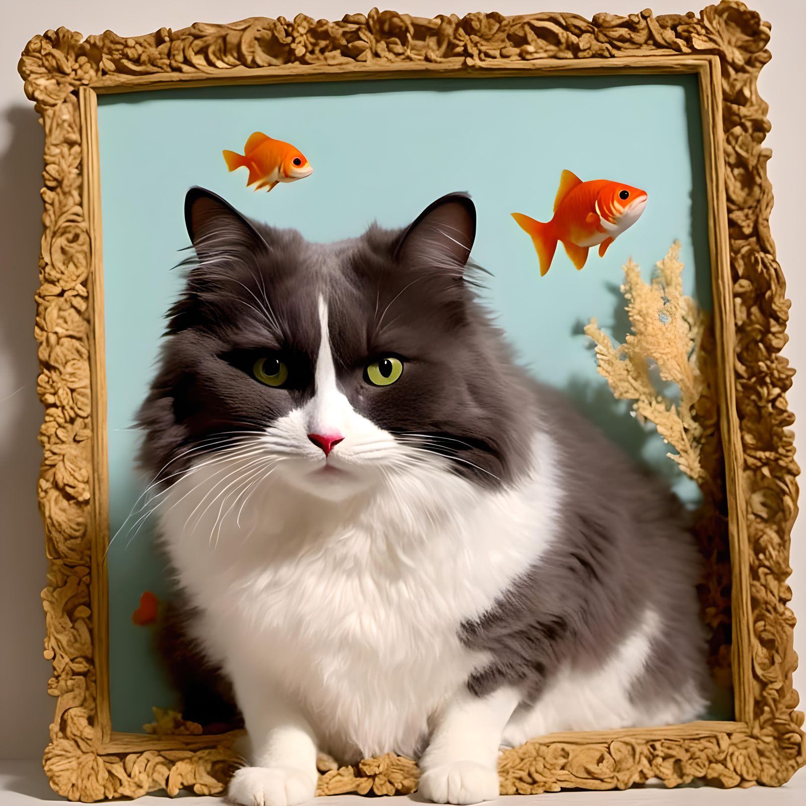 Happy Goldfish Posing with Picture Frame