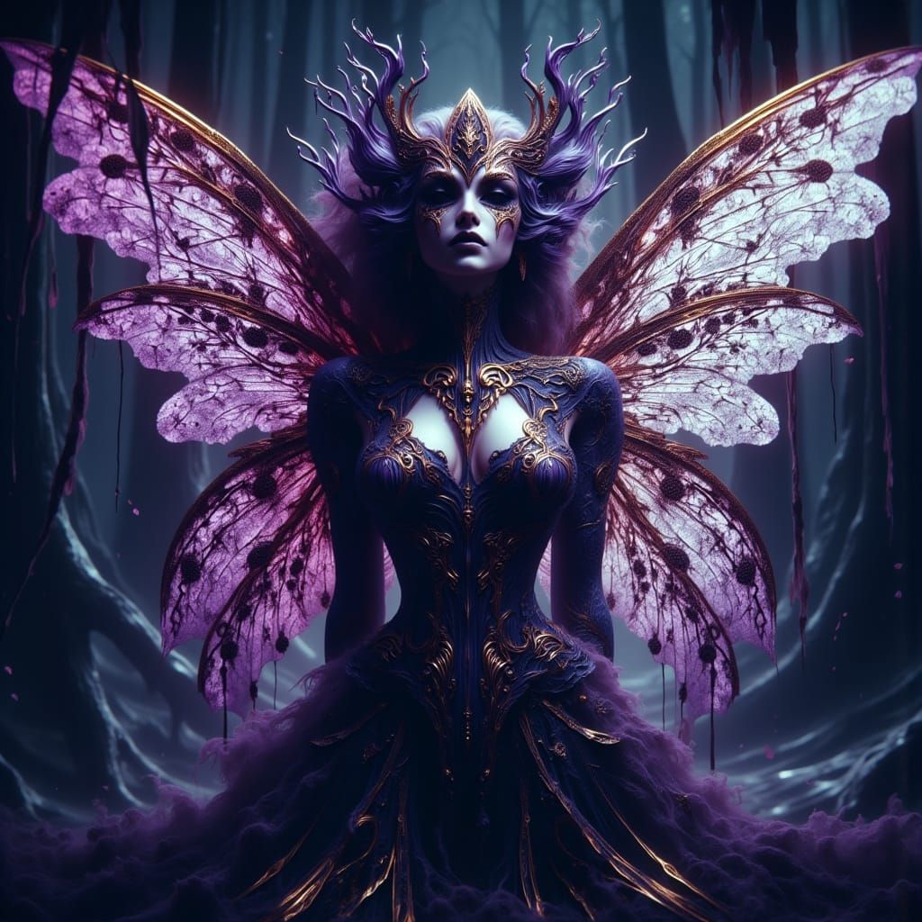 Eerie Fairy in 80s Anime Zentangle Style