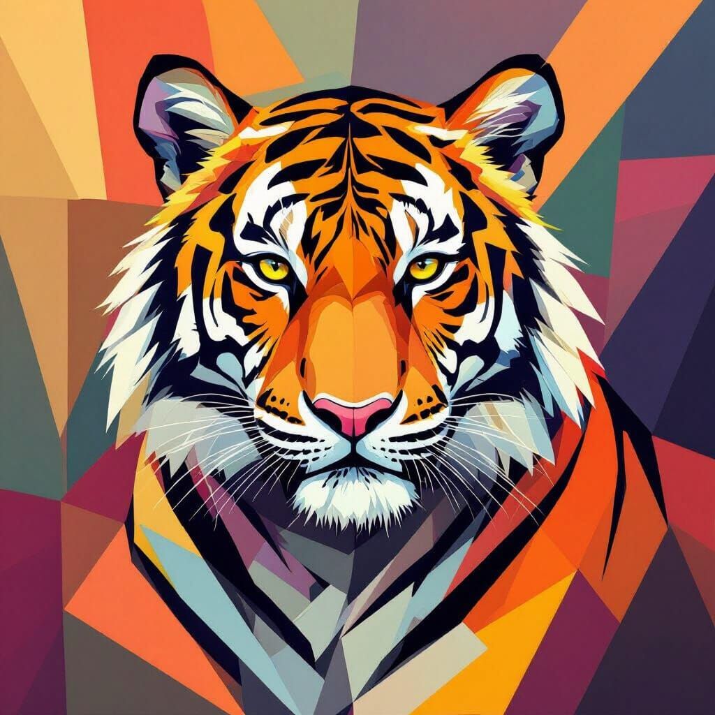 Geometric Tiger in Neo-Cubist Art Deco Style