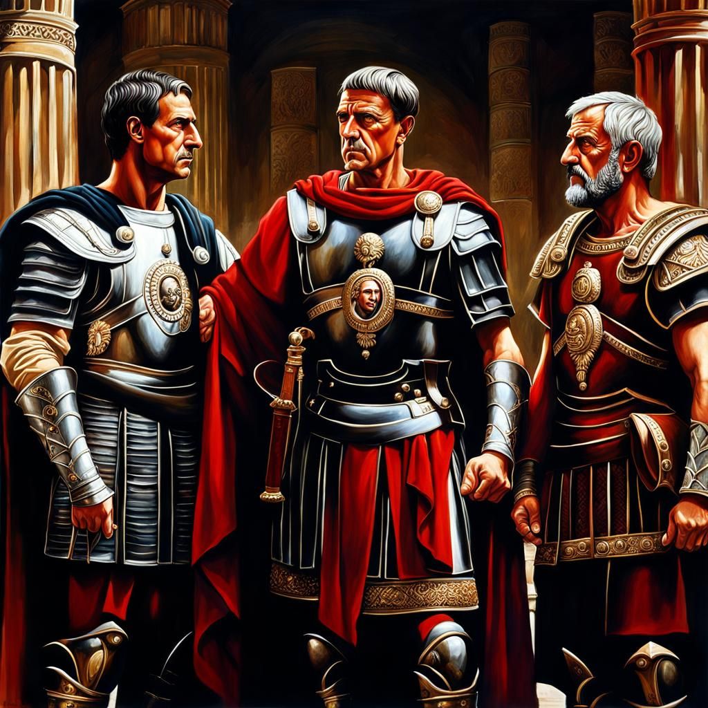 Epic Triumvirate of Roman Politicians in Detailed Gouache