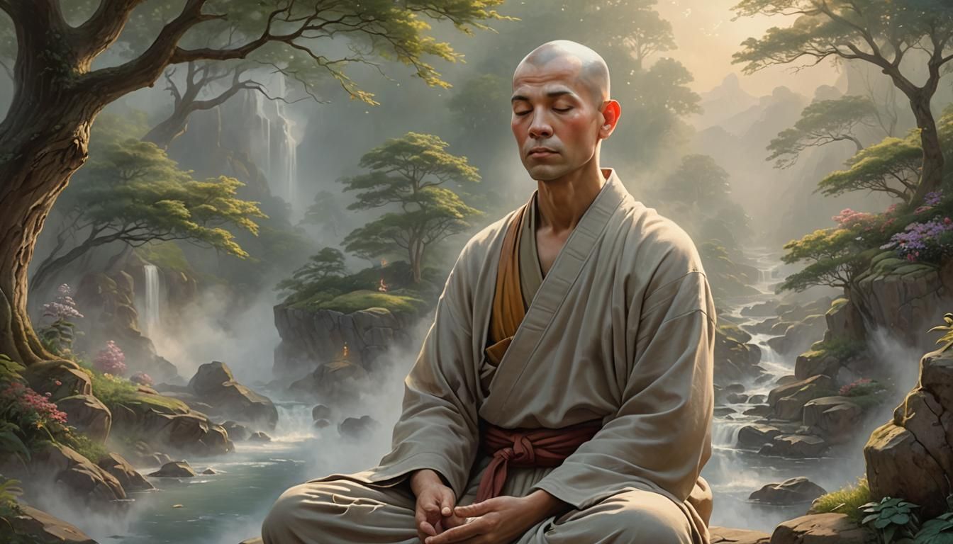 Meditating Monk in Ethereal Fantasy Style