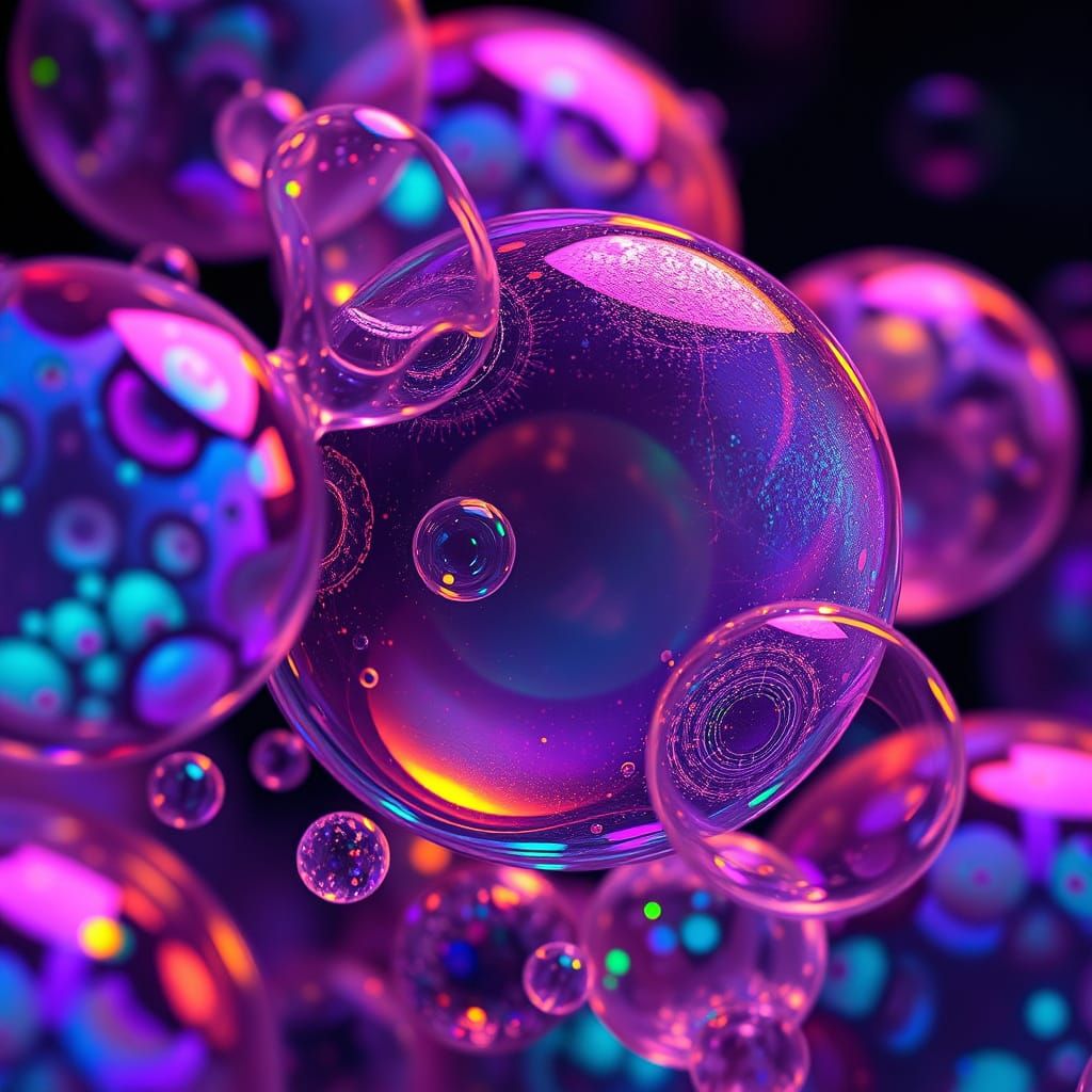 Psychedelic Bioluminescent Bubbles in Surrealist Style