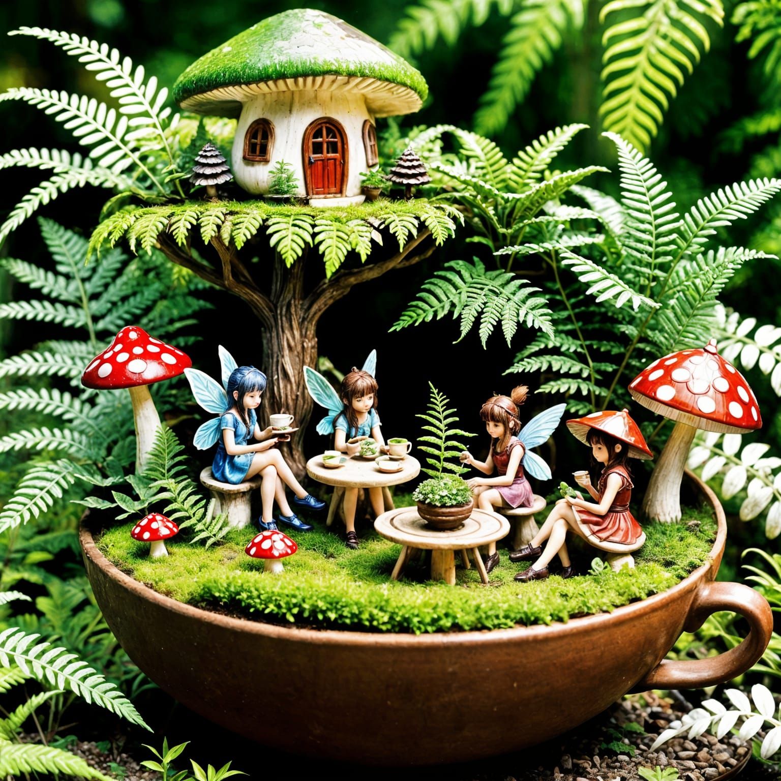 Fairies Tend a Miniature Teacup Garden: 3D Anime Art