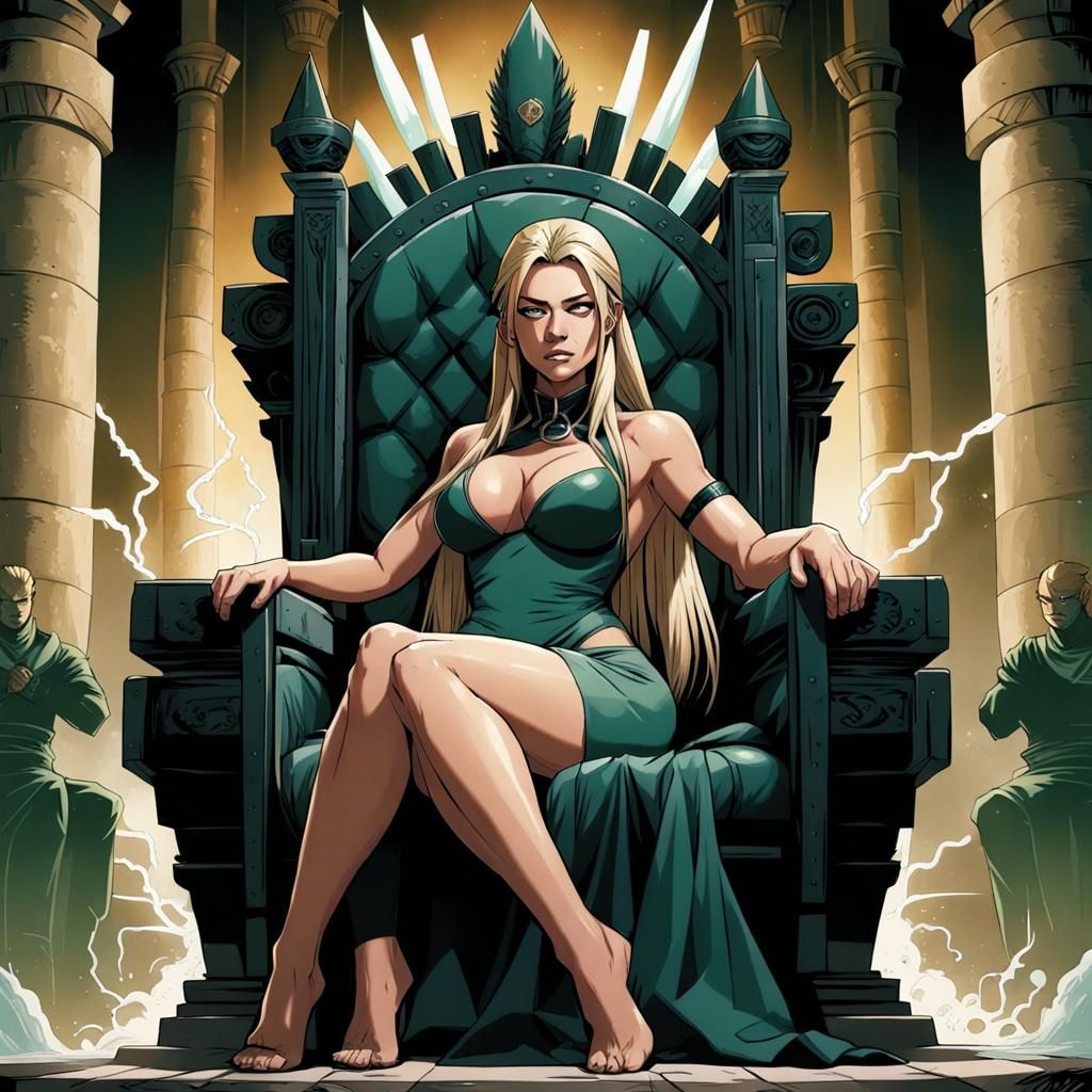 Tsunade on a Throne in Comic Book Art Style
