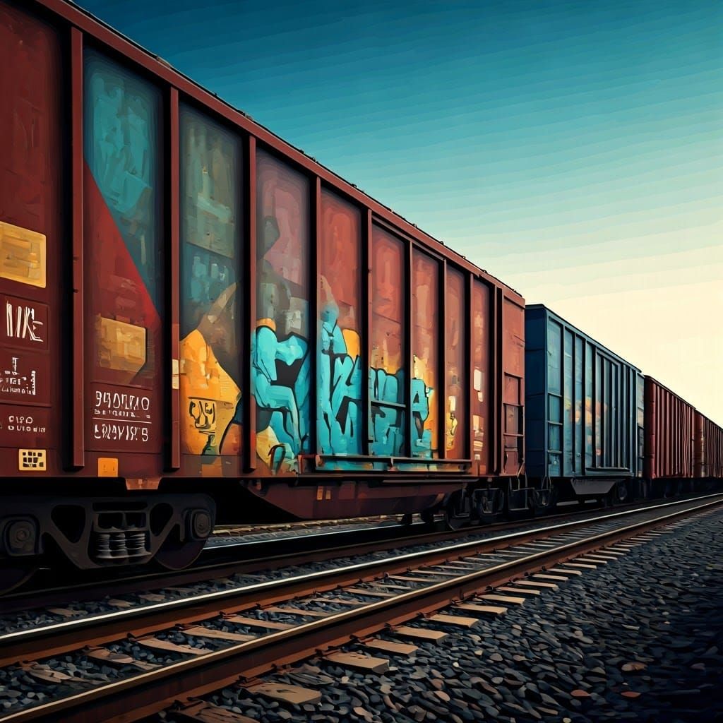 Graffiti Art on Boxcars in Cubist Style