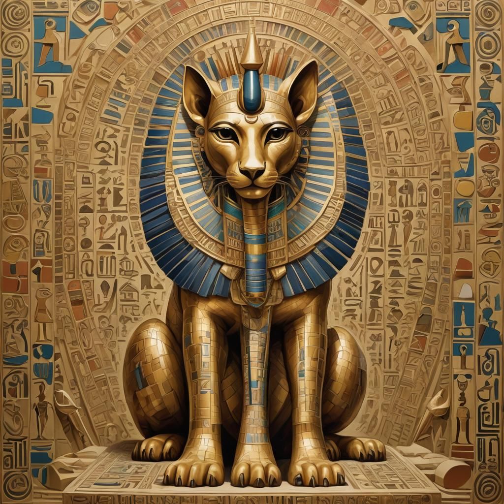 Vibrant Cubist Egyptian Deity with Gold Accents