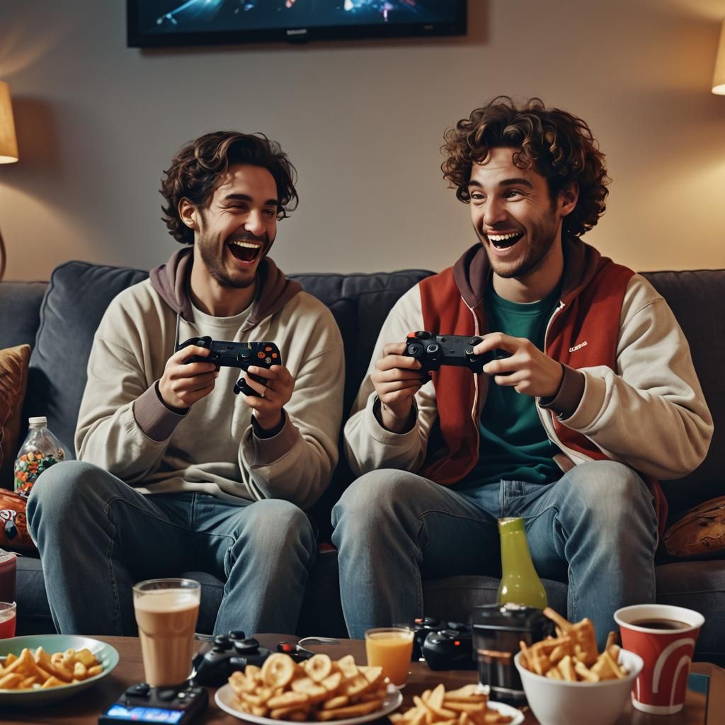 Friends Gaming Together: Hyper-Realistic Digital Art