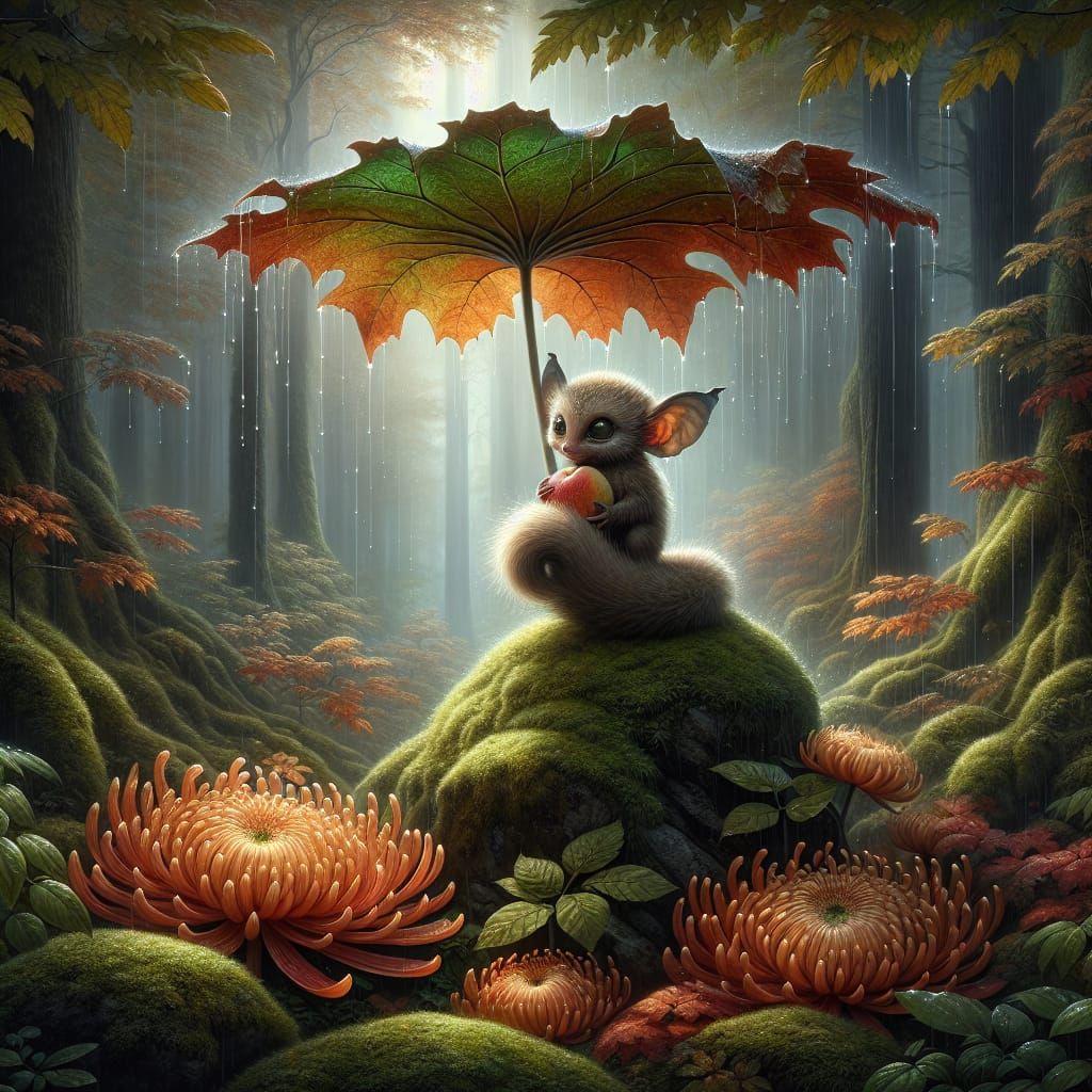 Mystical Forest Demon Creature with Peach