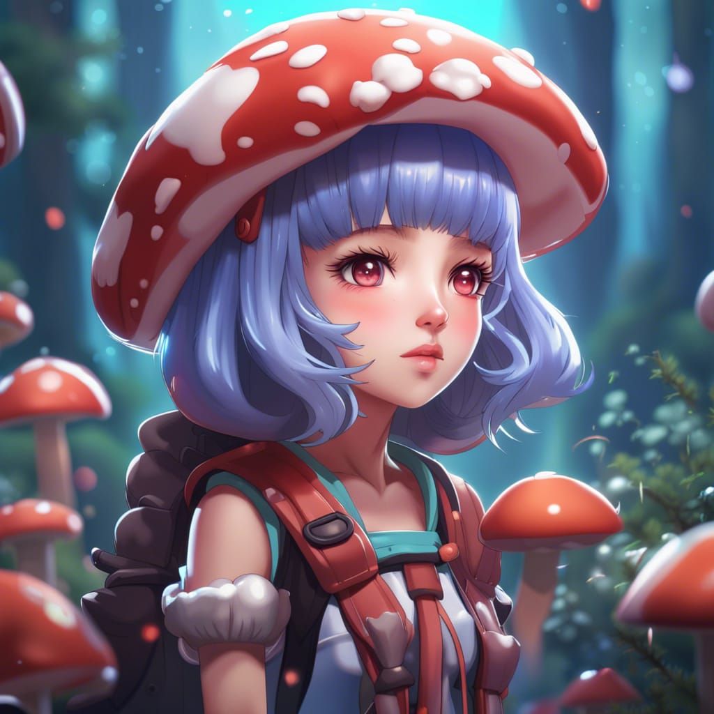 Anime Mushroom Girl Profile Icon in Detailed Matte Painting