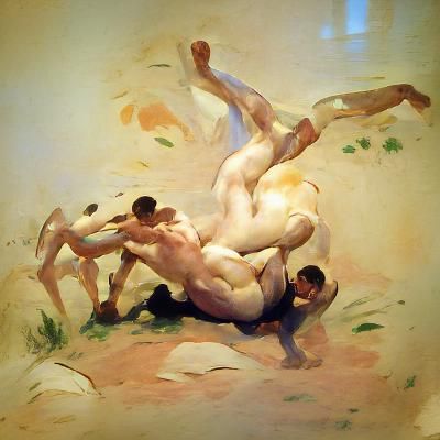 Classical Nude Male Wrestling Scene
