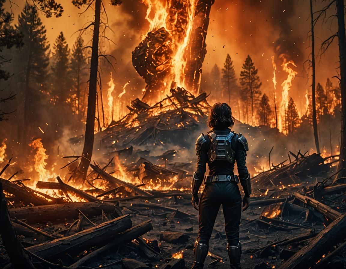 Female Villain in Forest Fire Meteorite Blast
