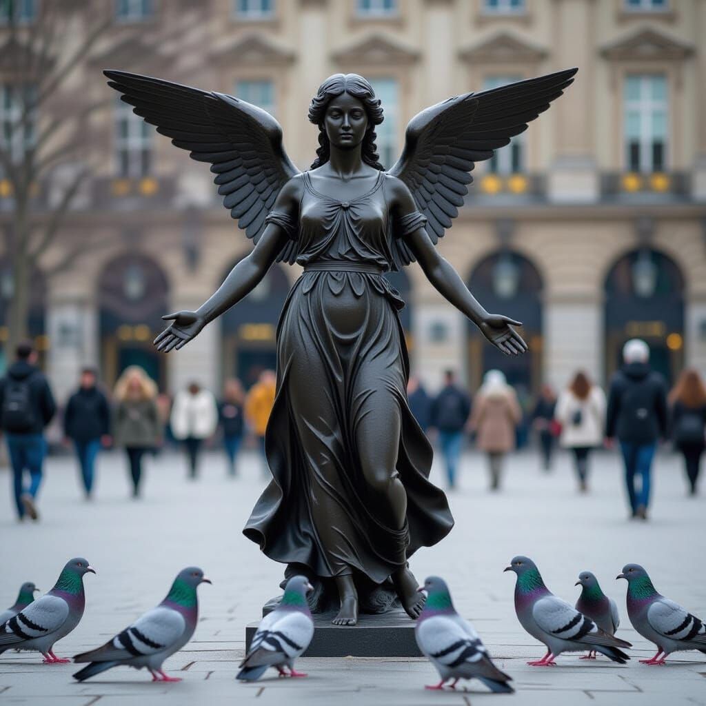 a statue vs pigeons