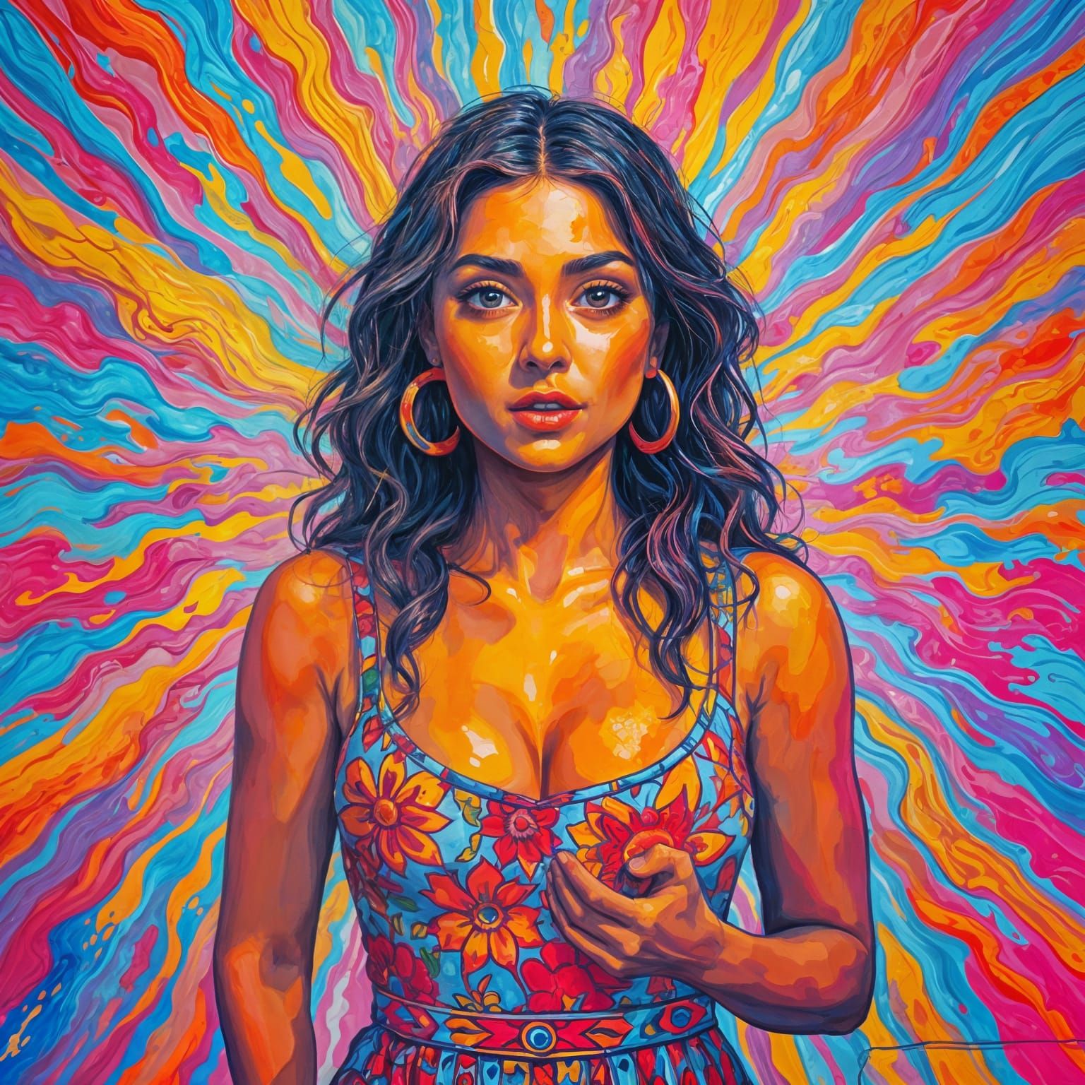 Dreamy Oil Painting of Woman Watching Paint Dry