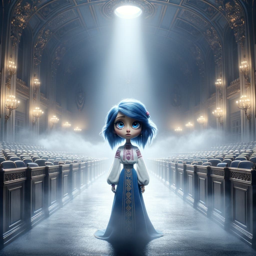 Blue-Haired Girl in Parliament: Dreamy Animation Scene