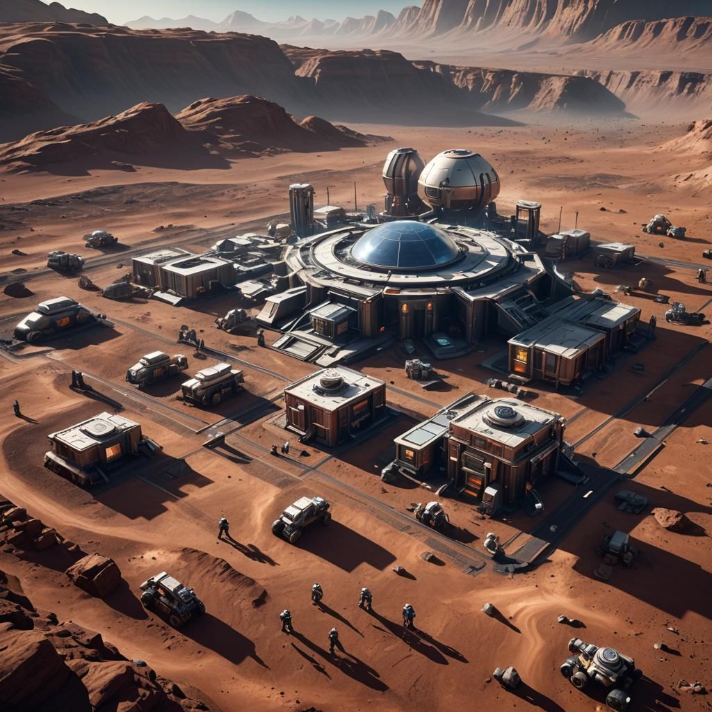 Mars Colony Construction: 3D Rendered Sci-Fi Art