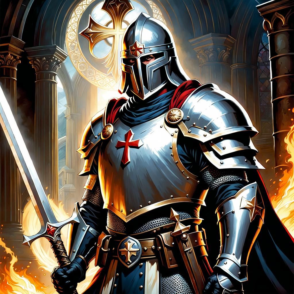 Noble Crusader in Comic Book Art Style