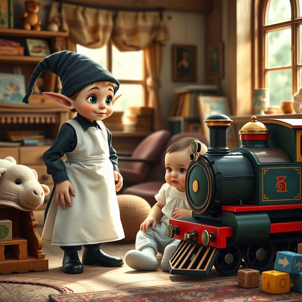 Dobby the House Elf Watches Over a Cherubic Baby in a Whimsi...