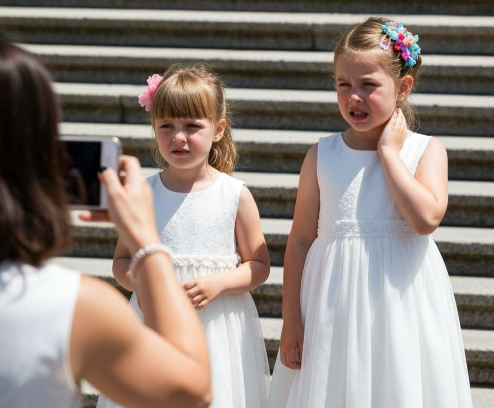 Girls in White Dresses Posing on a Sunny Day