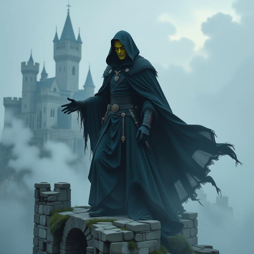 Goblin Vampire Hybrid on Ruined Castle as Digital Painting
