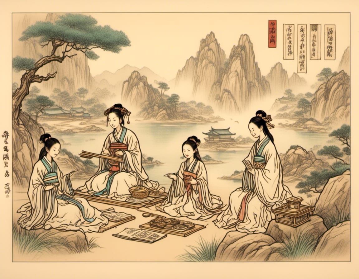 Song Dynasty China, Pencil Sketch Illustration