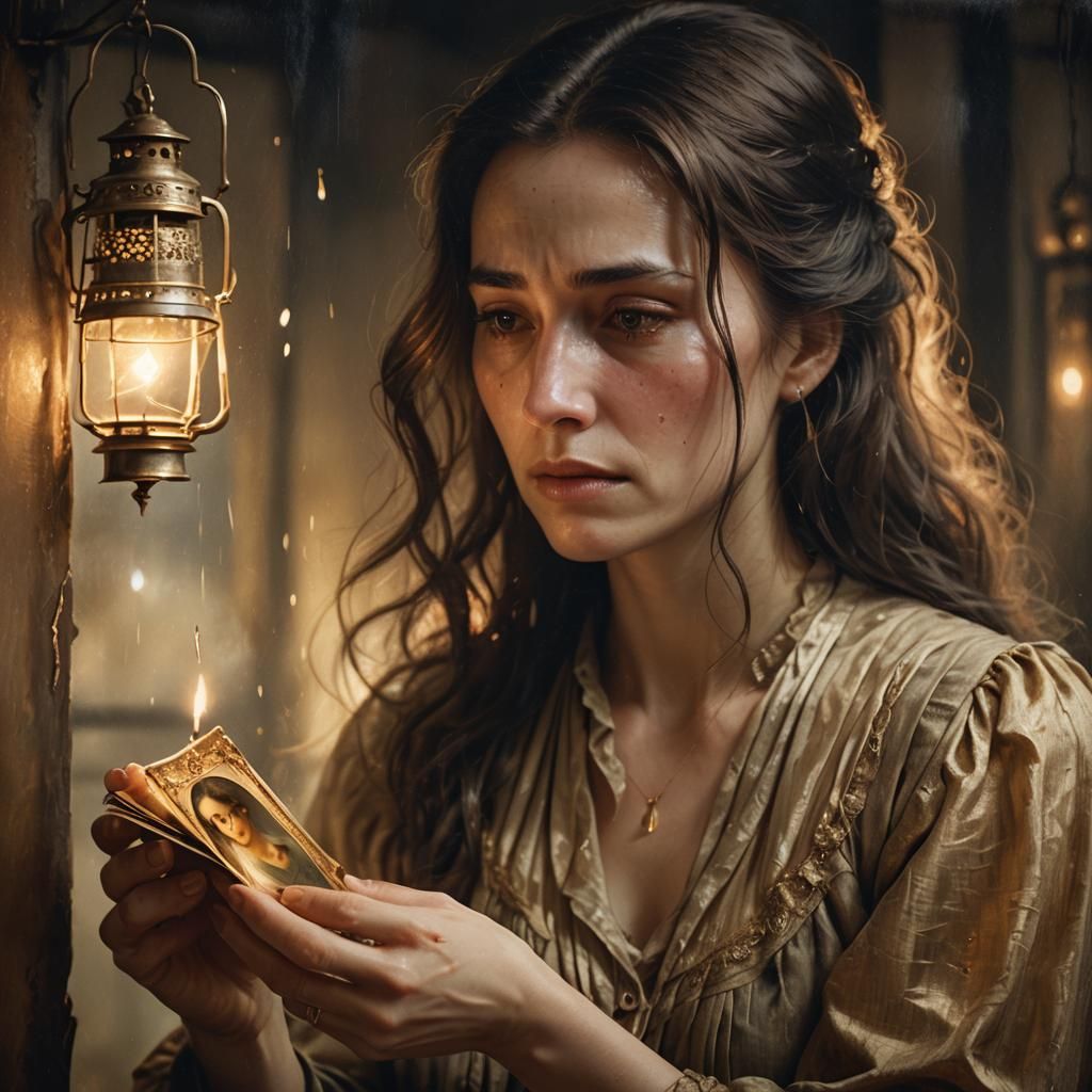 Emotional Portrait of Woman with Mother's Photograph