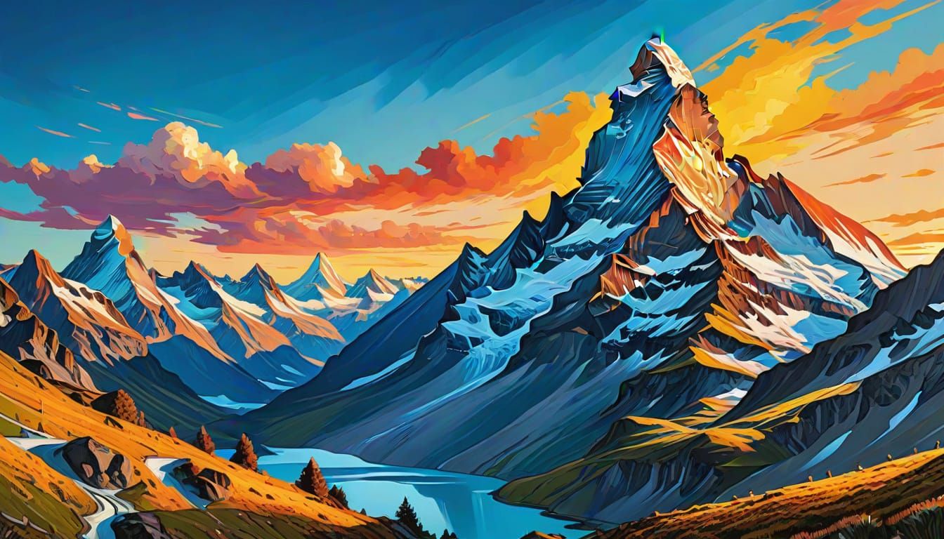 Matterhorn Sunset in Abstract Van Gogh Style