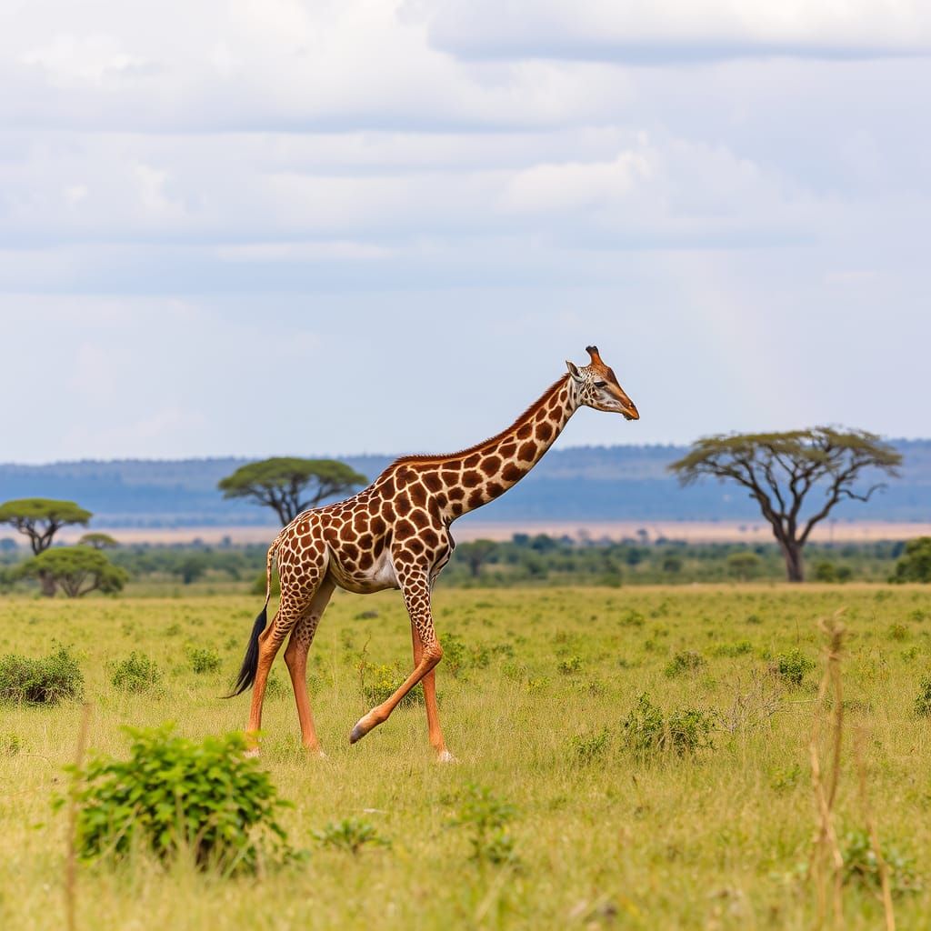 Giraffe in Serene Savanna Landscape