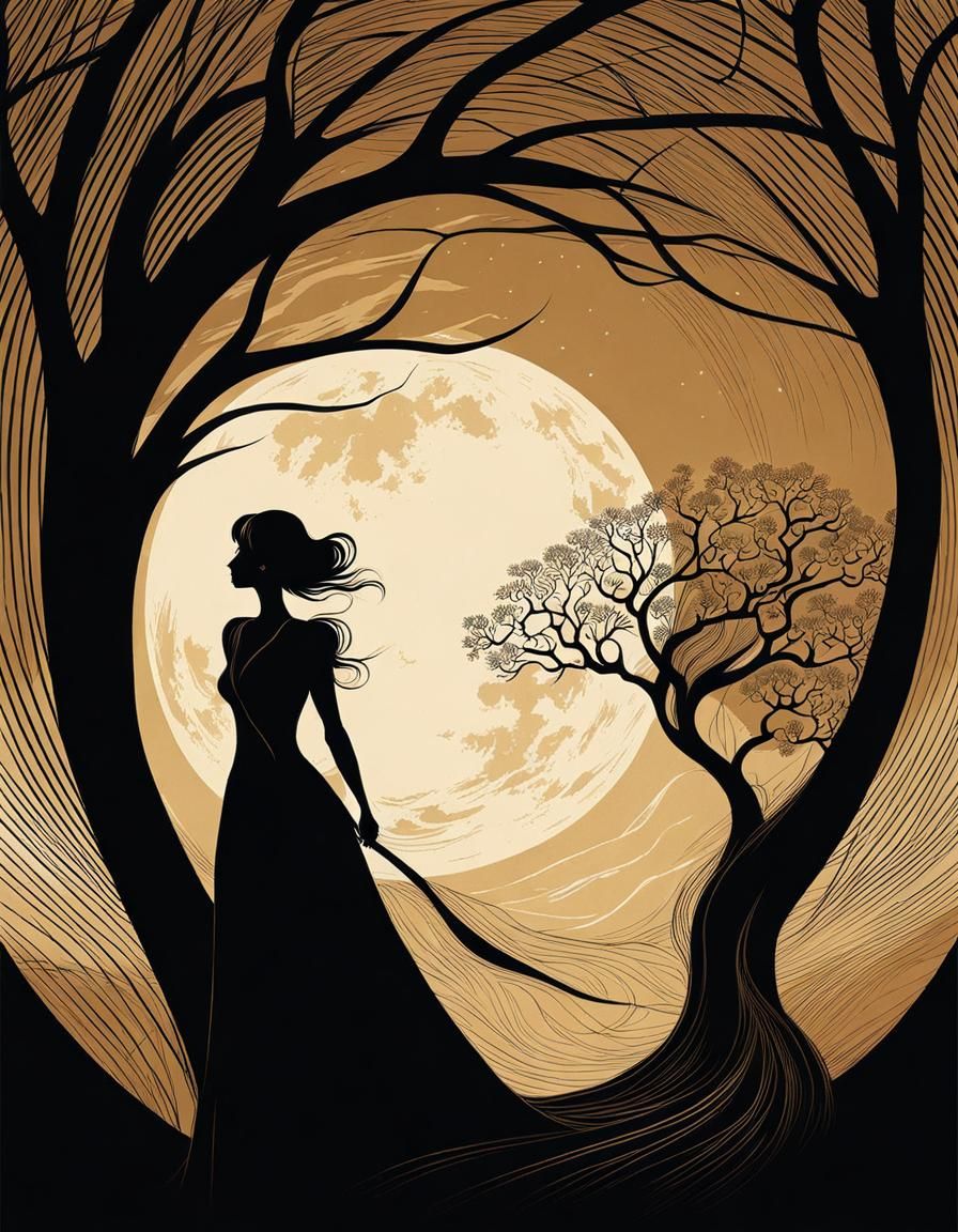 A Woman's Ominous Journey Through Dark Forest Night