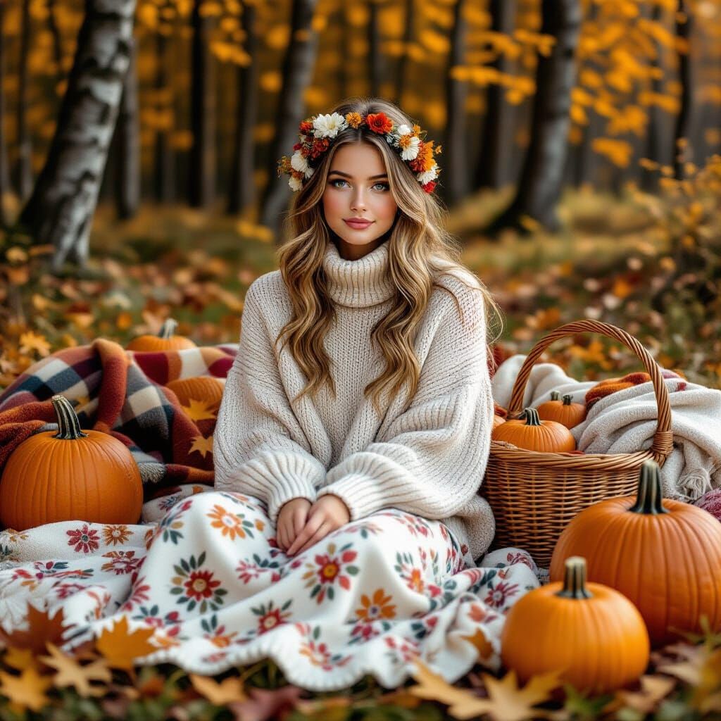 Autumn Picnic Scene in Hyperrealistic Style