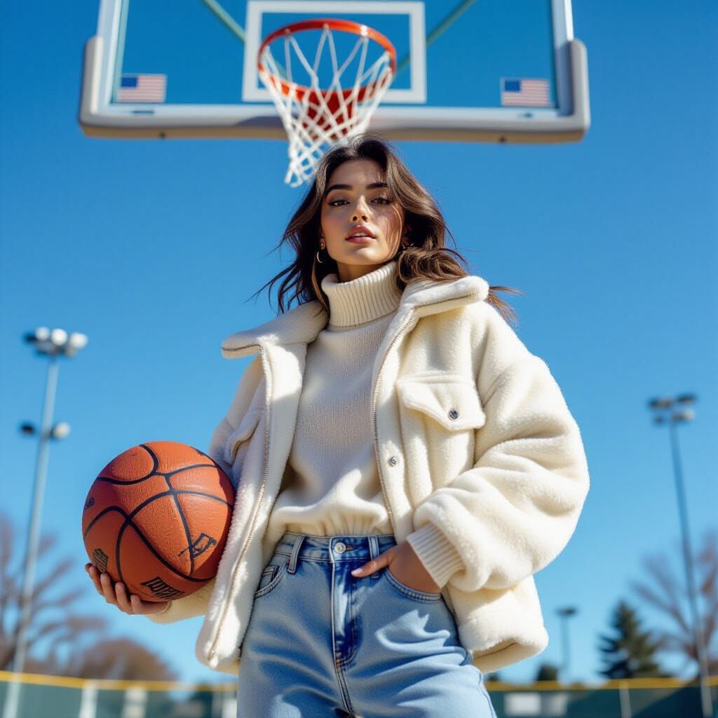 Fashion Photo: Woman on Basketball Court