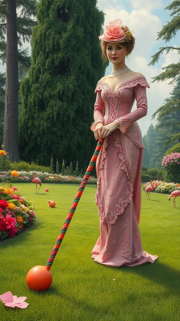 Pink Queen Croquet in Art Nouveau Style