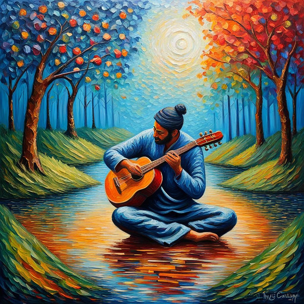 Ethereal Music Meditation in Expressionist Oil Painting