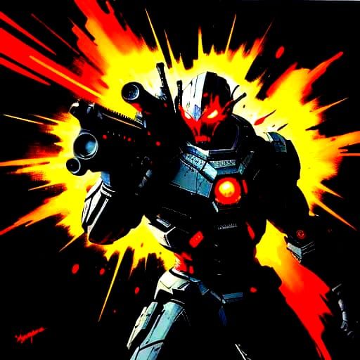 Diamond Cyborg Protecting Village in Airbrushed Style