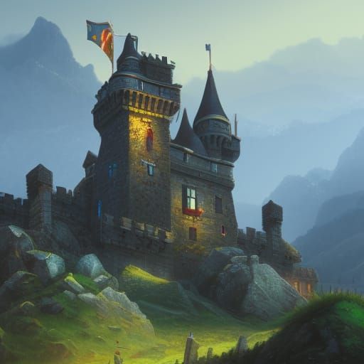 Fortified Castle on Mountainside: Fantasy Concept Art