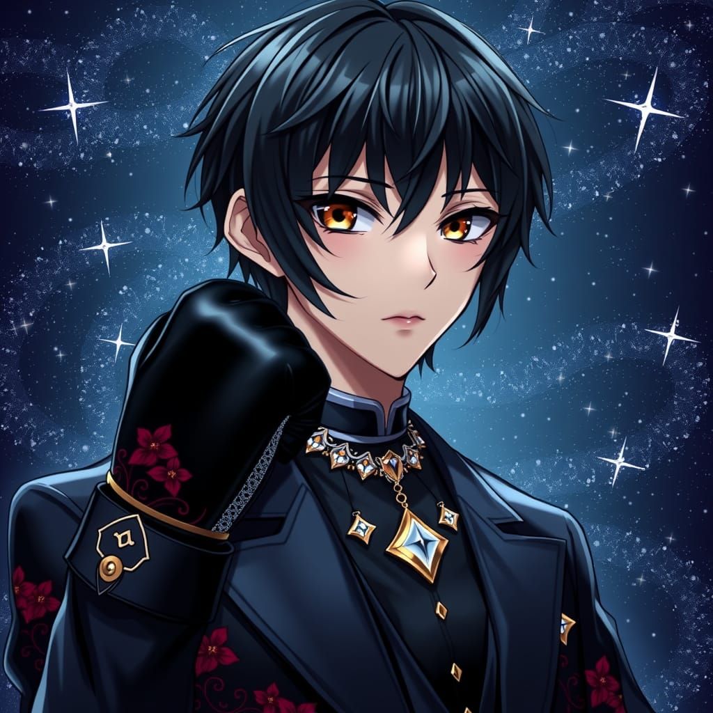 Androgynous Anime Boxer in Starry Night Sky