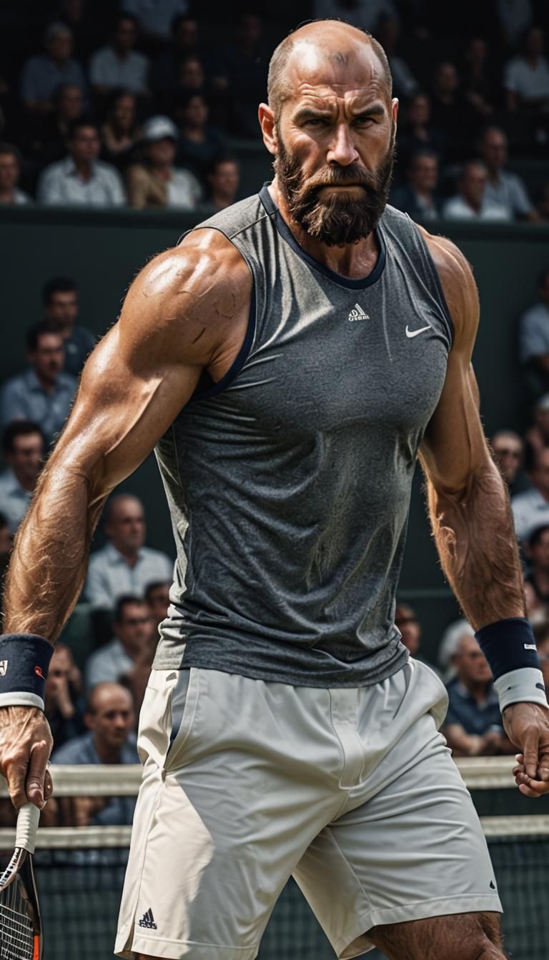 Hyperrealistic Portrait of a Muscular Tennis Player