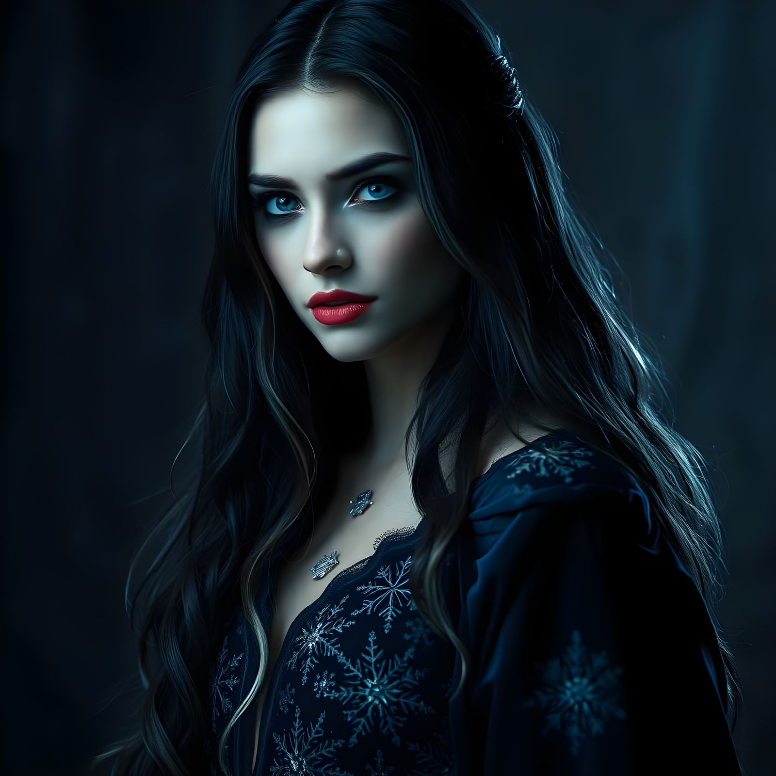 Enigmatic Woman in Dark, Mystical Gown