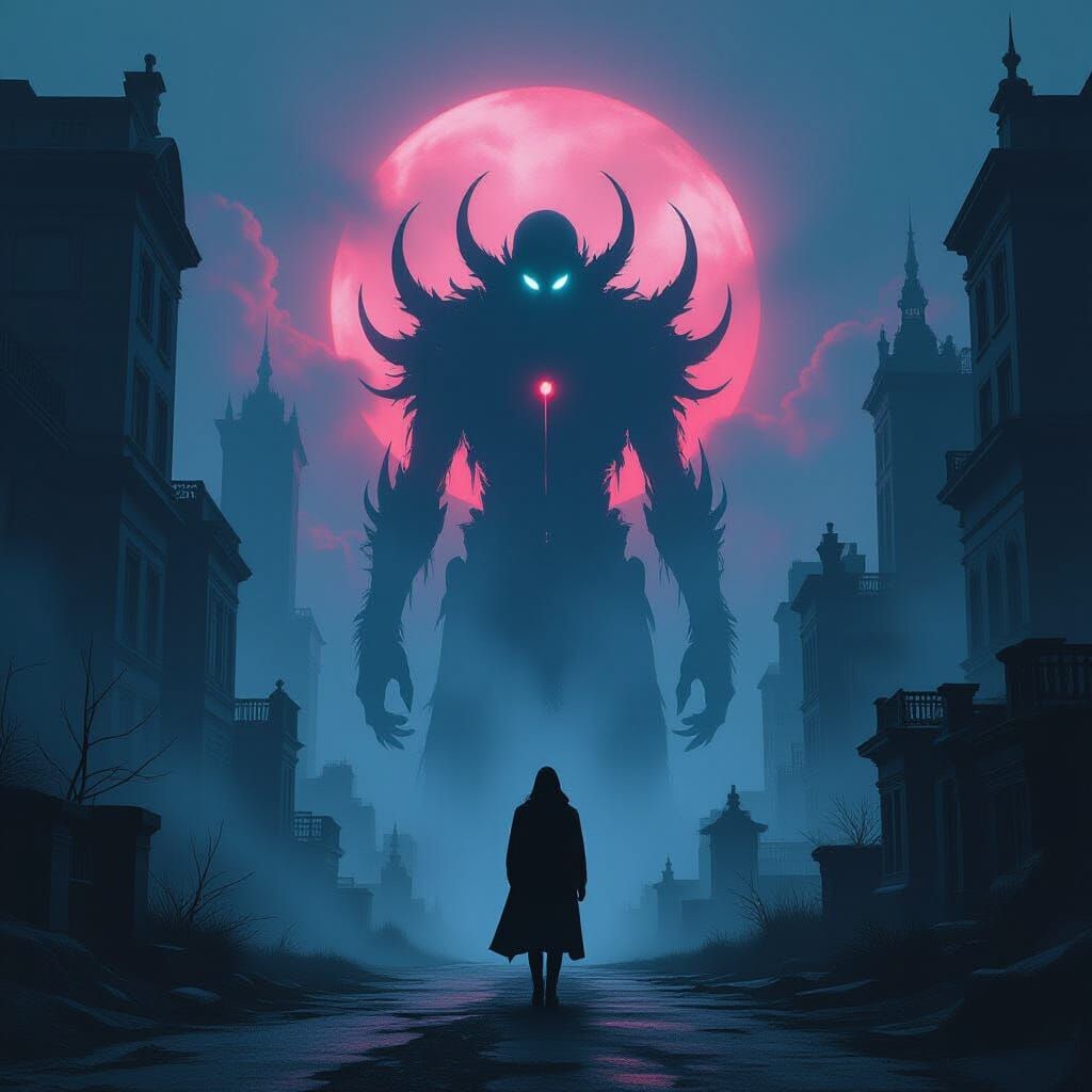 Ominous Figure in Haunting Bio-Mechanical Landscape