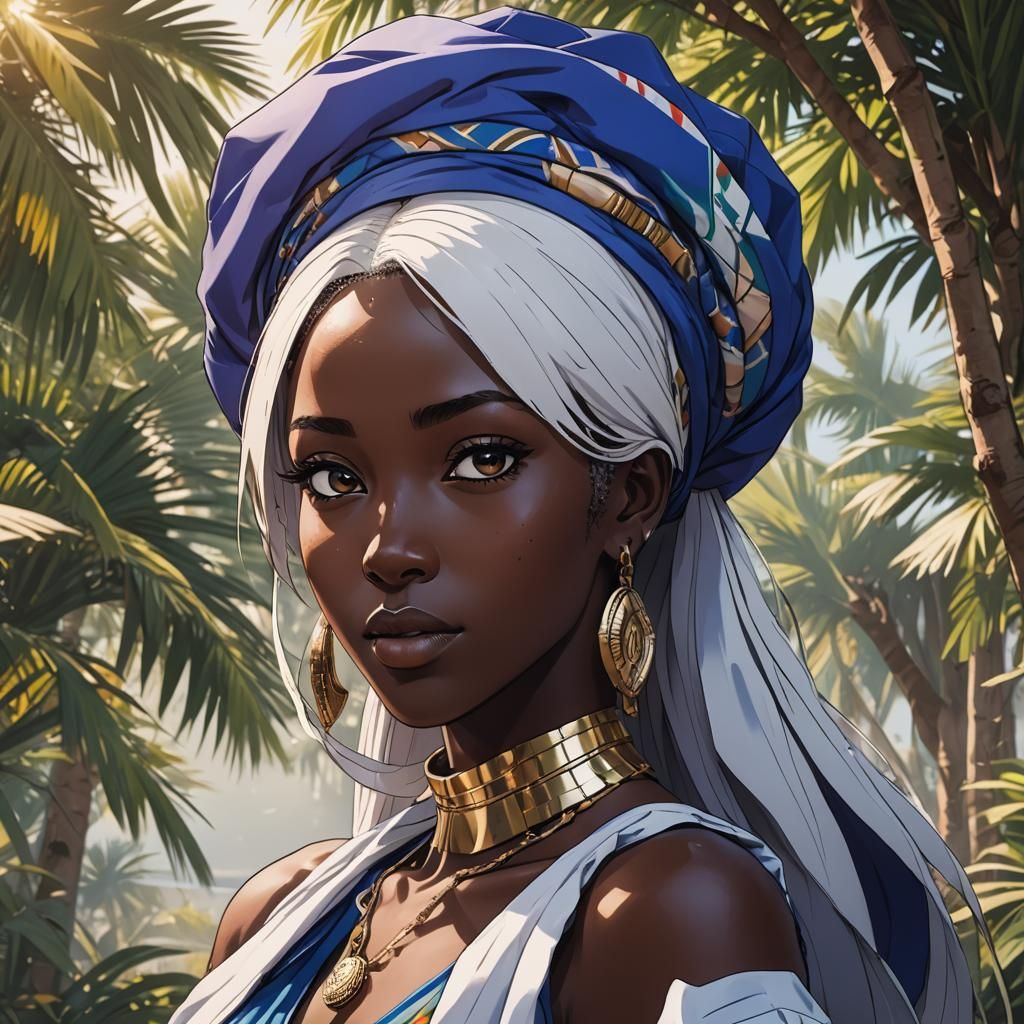 African Queen in Vibrant Anime Style