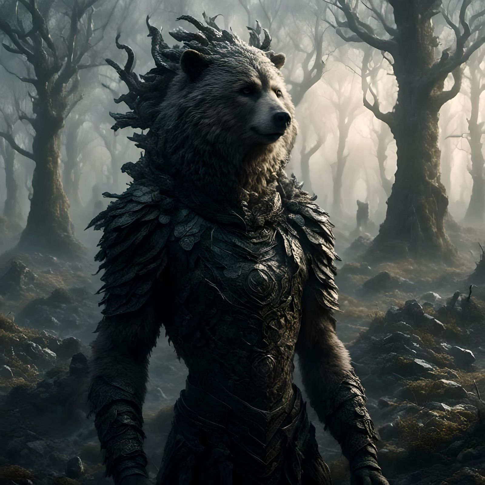 Surreal Bear in Dreamscape, Hyperdetailed Digital Art