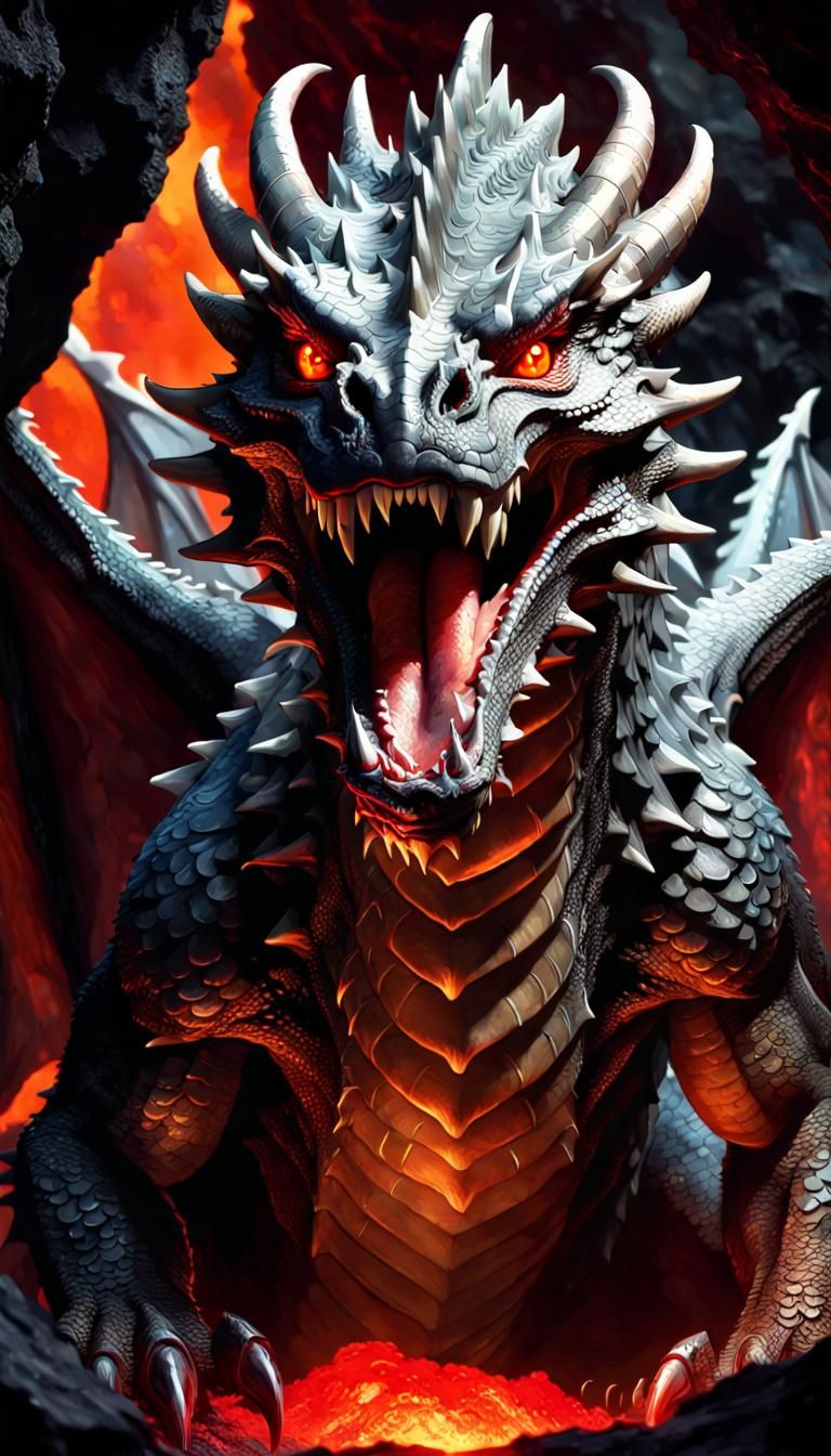 Roaring Dragon Portrait in Lava Cave